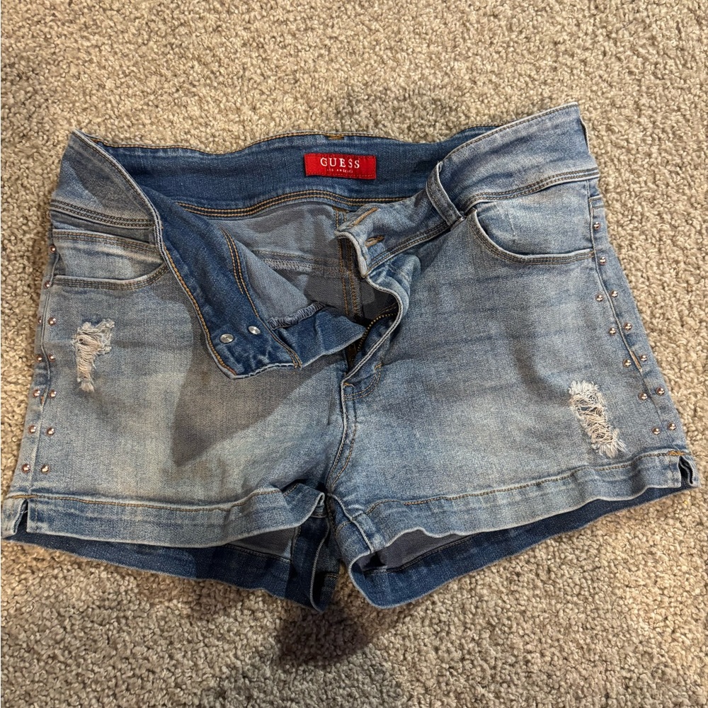 Guess Light Blue Jean Shorts with Stud Accents